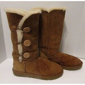 UGG Bailey Tall Boots Triplet II Chestnut Brown Suede Sherpa Lined Womens Size 8